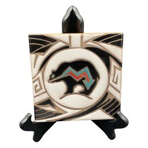 Handpainted Ceramic Bear Design Tile By Mag Mor Studios By C Fitzgerald 6" X 6"